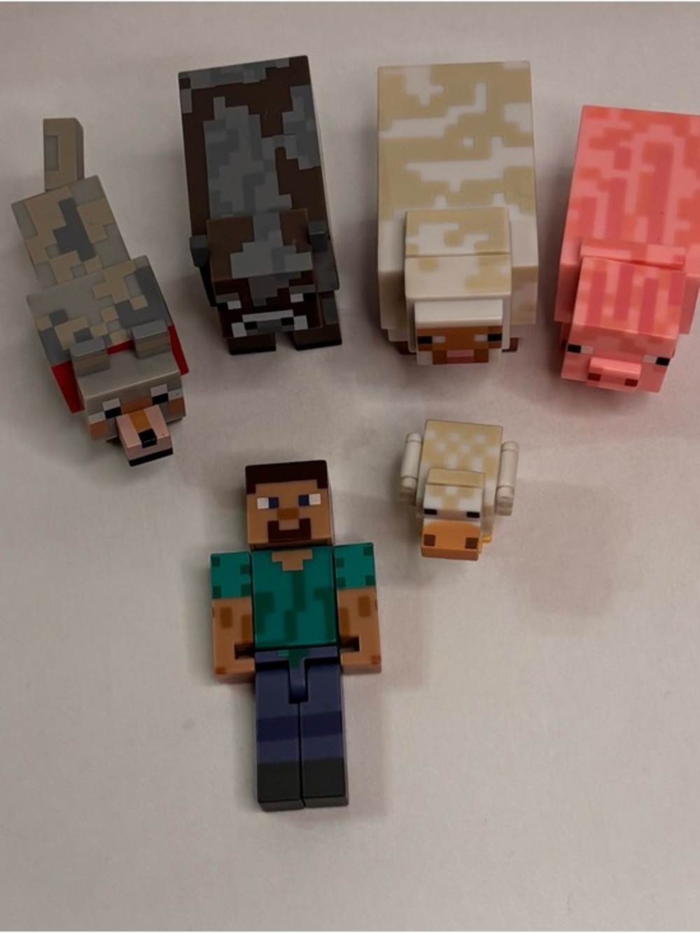 Steve and Minecraft Animal Figures Playset - Teal, Pink, Tan, Gray, Brown